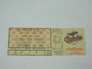 Sept 16, 1995 Baltimore Orioles vs NY Yankees Ticket - Picture 1 of 2