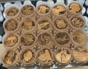 TUBE OF 20 X 1 OZ DIFFERENT PATTERNS COPPER ROUNDS MIXED TUBES OF 20 - Picture 1 of 11