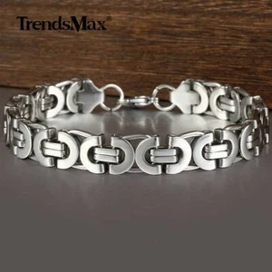 Brazalete de eslabones bizantinos planos de cadena de acero inoxidable de 11 mm para hombre 7/8/9/10" - Imagen 1 de 14