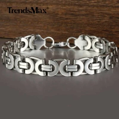 11mm Stainless Steel Bracelet Mens Chain Flat Byzantine Link Bangle 7/8/9/10" - Image 1 of 4