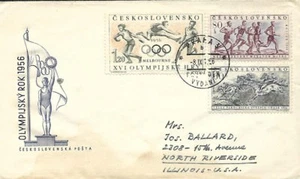 CZECHOSLOVAKIA 1956 FIRST DAY COVER OLYIMPICS, STAINED - Picture 1 of 2