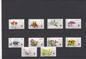 FRANCE 2014 CROIX ROUGE FLEURS SERIE COMPLETE DE 10 TIMBRES OBLITERE YT 989/998 - Foto 1 di 1