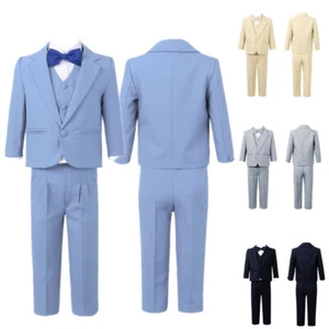 Boys Christening Pageant Outfits 5Pcs Jacket, Vest, Pants, and Tie Wedding Suits - Picture 1 of 47