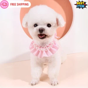 Pet Accessories Cute Pink Plaid Bow & Faux Pearl Beaded Necklace for Cats & Dogs - Picture 1 of 7