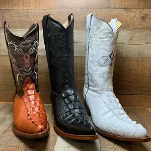 BOTA VAQUERA PUNTA CHIHUAHUA 2X MENS COWBOY WHITE BOOTS PRINT LEATHER CROCODILE - Picture 1 of 12