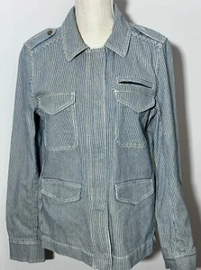 NWT Ann Taylor LOFT Pinstripe Denim Utility Conductor's Jacket M Medium MSRP $98 - Picture 1 of 3