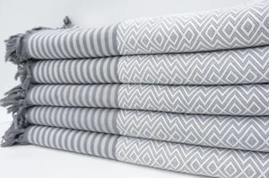 Pure Cotton Grey Turkish Throw Aztec King Blanket - Picture 1 of 10