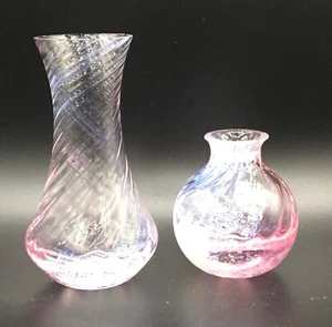 Caithness Art Glass Pink and White Swirl Speckled Two Vase’s Made In Scotland - Picture 1 of 12