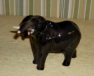 Beswick England porcelain ' ELEPHANT w/ tusks & outstretched trunk ' Charcoal & - Picture 1 of 10