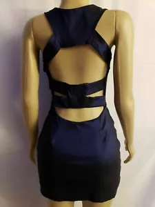 JESSICA MCCLINTOCK WOMEN'S NAVY BLUE CUTOUTS BACK SECI MINI RUCHED DRESS SIZE 8 - Picture 1 of 6