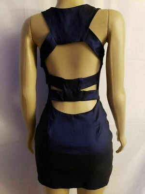 JESSICA MCCLINTOCK WOMEN'S NAVY BLUE CUTOUTS BACK SECI MINI RUCHED DRESS SIZE 8 - Image 1 of 4