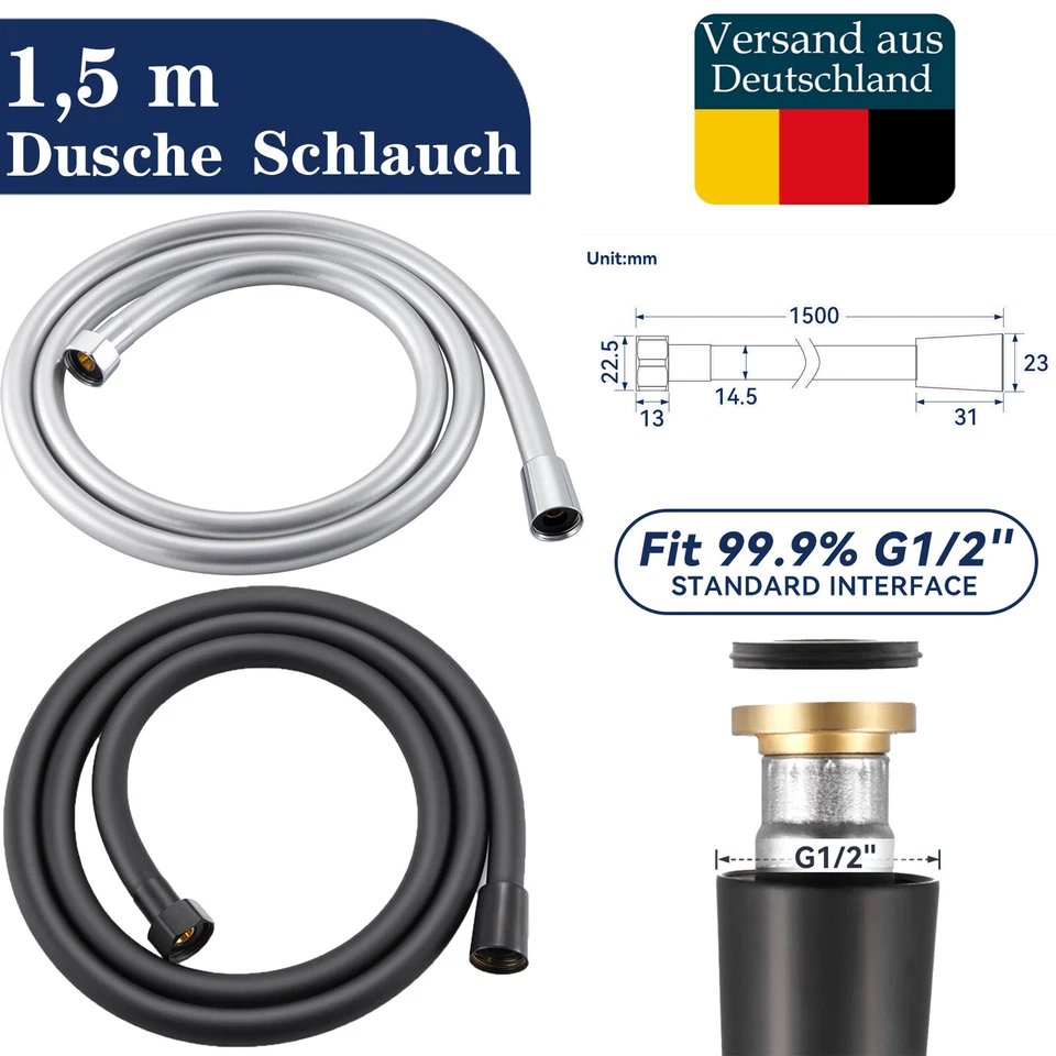 1,5 M PVC Brauseschlauch Duschschlauch Brause Schlauch Brausenschlauch Dusche DE - Bild 1 von 1