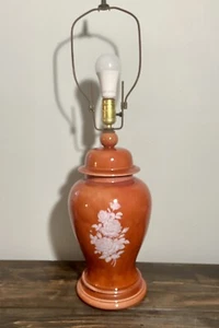 Vintage Ceramic Table Lamp Orange White Floral Retro 80s Leviton Works! 20” - Picture 1 of 8