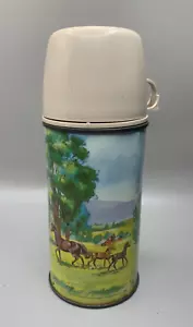 Lunch Box in metallo 1962 thermos americano fattoria cavalli dalmata con tappo e tazza - Foto 1 di 5