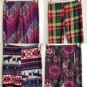 Legging Lot of 4 Jr's Girls size 3-5 Small Plaid Winter Leggings - Picture 1 of 7