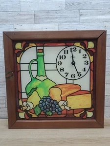 VTG Elgin Wood Frame Stained Glass Battery Quartz Wall Clock Wine Bread WORKS !! - Picture 1 of 20