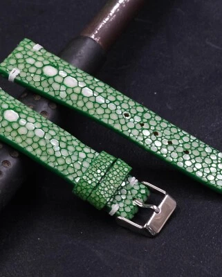 Correa de reloj hecha a mano de cuero raya verde perla doble para cierre Rolex Foto 1 de 3