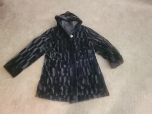 NEW~2X DENNIS BASSO FAUX FUR REVERSIBLE Winter Coat With Bag~ BLACK - Picture 1 of 3