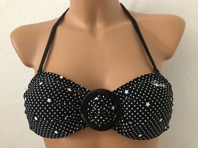 Protest Bikini Top Oberteil Neckholder Bandeau schwarz weiß gepunktet XS 34 NEU - Bild 1 von 4