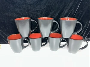 SET OF 7-Gibson Everyday Soho Lounge Coffee Mugs Matte Black/Red - Picture 1 of 8