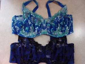 2 Stück Soma sinnliche ungefütterte Spitzen BHs 44DD blau/schwarz und blau/grün - Bild 1 von 9