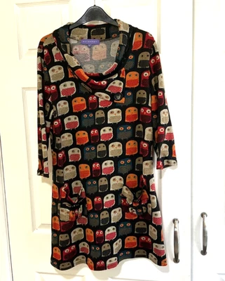Ladies Owl Motif Cowl Neck Dress Size 14 Front Pockets - Image 1 of 4