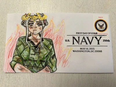 2025 年美国海军 FDC 手绘 Cachet Katelyn Marks Junior Cachetmaker — 第 1/2 张图片