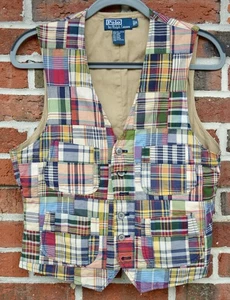 Polo Ralph Lauren Men's Small India Madras Plaid Patchwork Vest Cotton - Picture 1 of 6