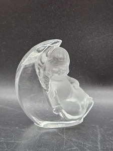 Vintage 1980's Goebel Lead Crystal Angel On Crescent Moon Celestial Paperweight - Picture 1 of 10