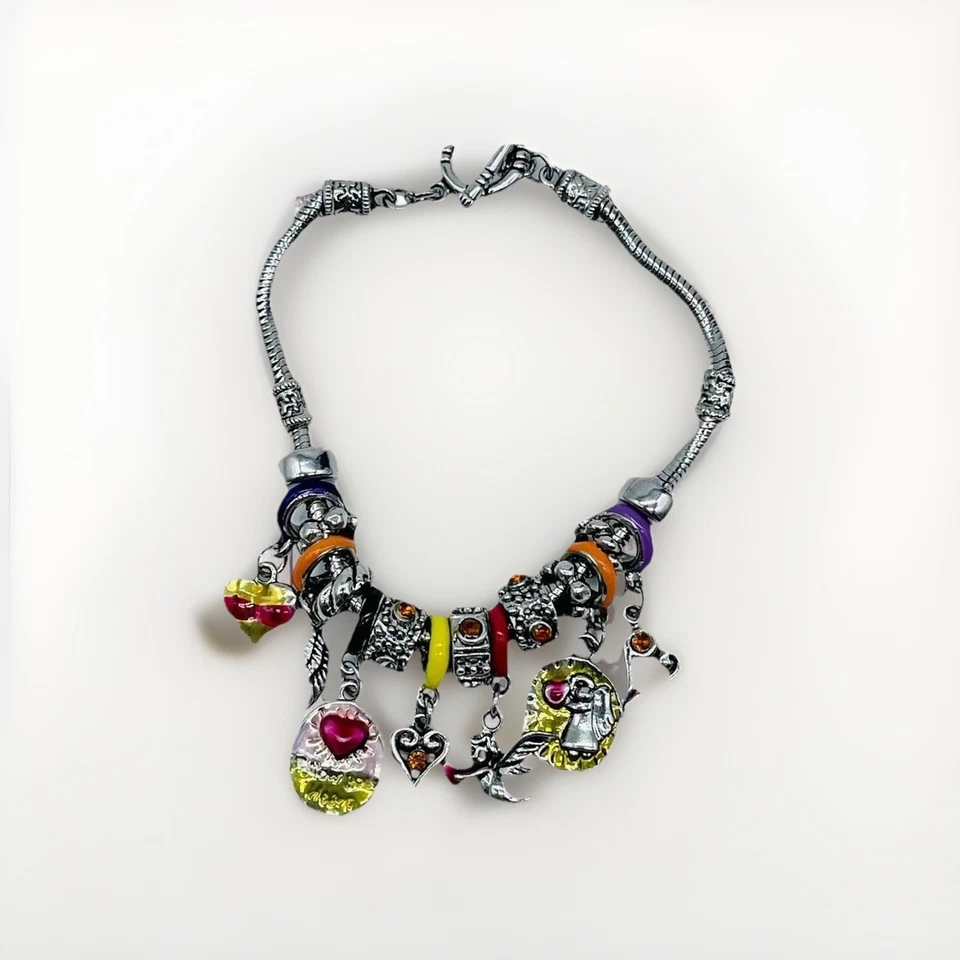 "Brazalete de palanca de 8"" Young Heart & Angels con cuentas cadena serpiente tono plata usado en excelente estado" Foto 1 de 1