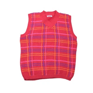 Vintage 90s Esprit red and pink plaid knit sweater vest S - Picture 1 of 7