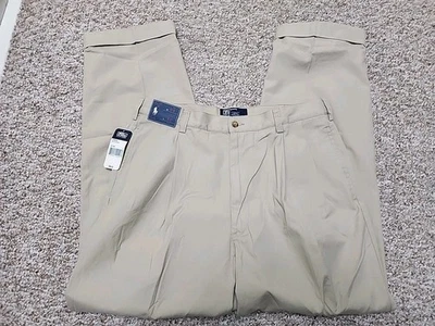 Pantalón Polo Ralph Lauren Hammond Plisado Frontal Clásico Beige Puños 34x30 Nuevo con Etiquetas Foto 1 de 4