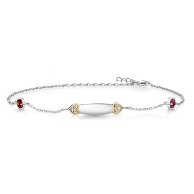 Tobillera redonda de 0,64 quilates granate rojo turmalina rosa plata 925 y oro amarillo de 10 quilates Foto 1 de 3