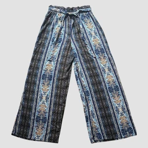 New look 100% Rayon Flowy Boho Belted Pants Wide Leg Elastic Waist Women's M - Picture 1 of 12