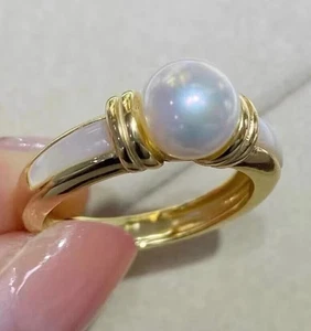 nuovo anello AAAA 9-10 mm tondo naturale mare del sud perle bianche 925S regolabile - Foto 1 di 3