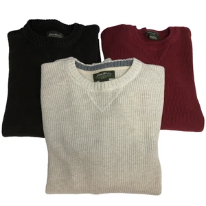 3 X Eddie Bauer Men’s Cotton Sweater Size Med Crewneck Classic Comfort Preppy - Picture 1 of 10