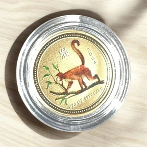 2004 $5 AUSTRALIA YEAR OF MONKEY  COLORED 1/20  OZ RARE GOLD - Picture 1 of 3