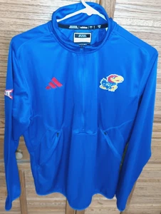 Adidas Kansas Jayhawks Hombres Grande 1/2 Cremallera Pullover Manga Larga Camisa Azul - Imagen 1 de 6