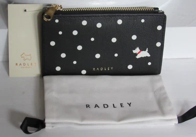Cartera Cartera Cartera Radley London SPOTTY RADLEY Mediana Cuero Superior Cremallera Negra Nueva con Etiquetas $88 Foto 1 de 4
