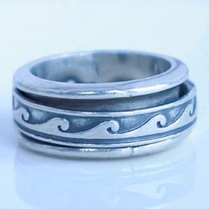 Sterling Silber Welle Spinner Ring Größe 7 klobig 10,33 g gestempelt 925 Fidget - Bild 1 von 6
