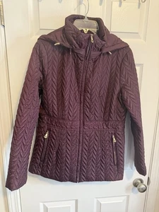Kate Spade Size M Medium Hooded Quilted Jacket Plum Purple Zip Up Coat - Picture 1 of 18