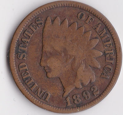 1892 Indian Head Cent, early semi key date - Image 1 of 2