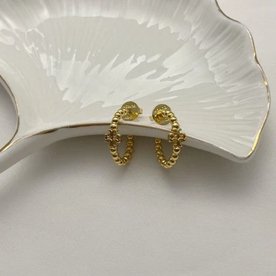 Tory Burch roundness gold Mini Hoop Earrings💛TB Logo - Image 1 of 4