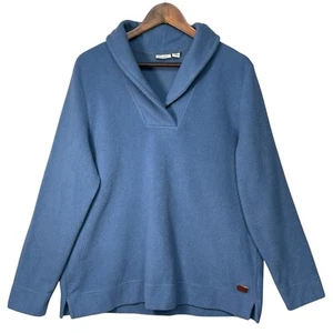 L.L. Bean Women's Pullover Fleece Sweater Size XL Blue Shawl Collar Wool Blend - Picture 1 of 12