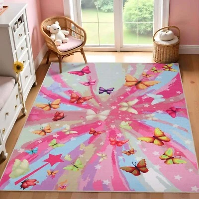 Butterfly Non-Slip Kids Playroom Nursery Washable Indoor Area Rug - Image 1 of 2