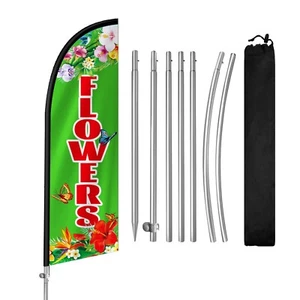 Flowers Swooper Flag 8FT Advertising Banner with Pole Kit Ground Spike and Bag - Picture 1 of 7