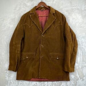 Pioneer Wear Corduroy Blazer Jacket Mens 42 Brown Vtg Professor Cowboy Western *