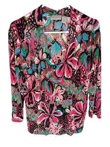 CHICO'S TRAVELERS Top Size 2 Womens L Floral Quiet Luxury Classy Business Mature - Picture 1 of 5