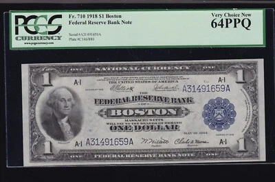 US 1918 $1 FRBN Boston FR 710 PCGS 64 PPQ Ch CU (659) - Image 1 of 2