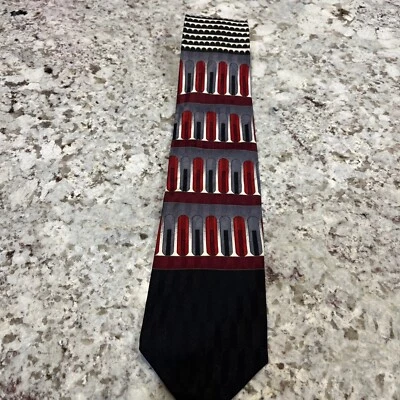 CARLO PALAZZI - ¡CORBATA CUELLO 100% SEDA ROJA Y NEGRA! Divertido patrón Foto 1 de 4